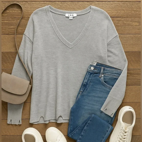 LNA Light Gray Tencel Blend Sweater — Size XS - Picture 2 of 7